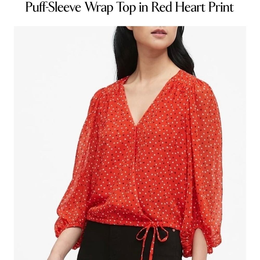 Banana Republic Red Puff Sleeve Top Size Small